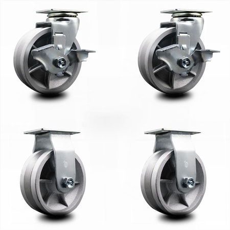 Service Caster 5 Inch V-Groove Semi Steel Caster Set with Roller Bearings 2 Brakes 2 Rigid SCC SCC-20S520-VGR-TLB-2-R-2